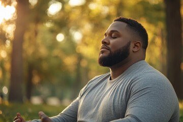 Wall Mural - Serene Meditation: Plus-Size Man Finding Tranquility in the Park for Stress Reduction