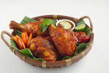 Wall Mural - indonesian food lalapan ayam goreng. 3d render. on white background