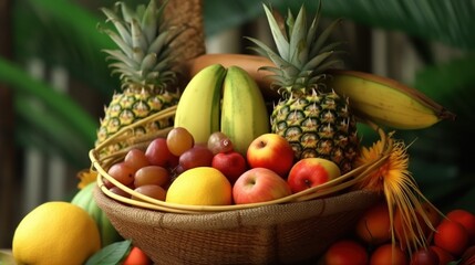 Wall Mural - A Basket of Tropical Fruits