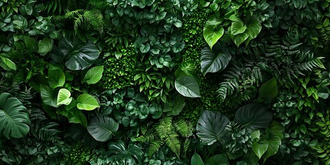 Wall Mural - A vibrant green wall, covered in a lush variety of leafy plants.