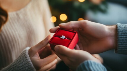 Proposal with ring in red box at home