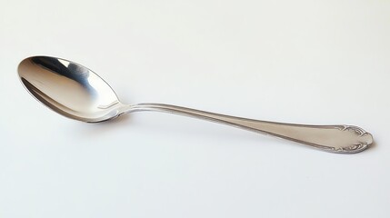 A silver spoon on a white background.