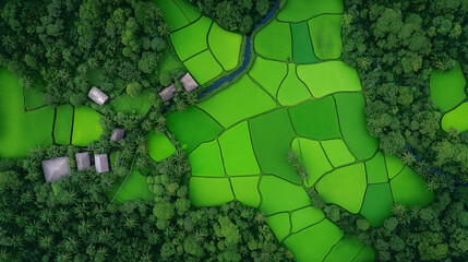 green fields and jungle top view.