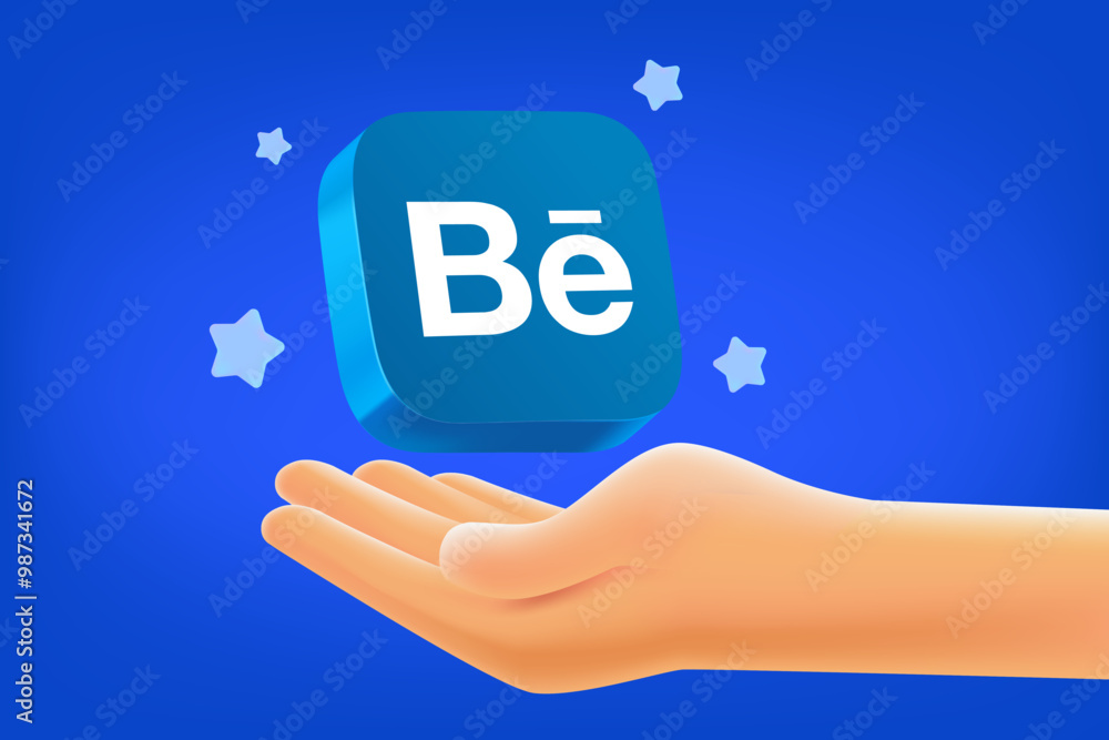 Behance application 3d button with the hand. Vector editorial ...