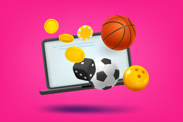 Fototapete - Online sports betting concept with laptop. 3d vector illustration
