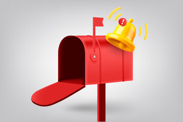 Aufkleber - Postage box with notification bell. 3d vector illustration