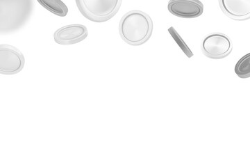 Aufkleber - Silver coins falling down. 3d vector banner with copy space