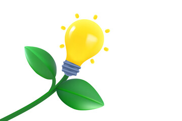 Fototapete - Inspiration concept with lightbulb and leaves. 3d vector illustration