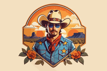 man cowboy summer illustration