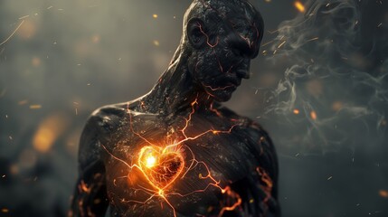 concept of burning love of stone man