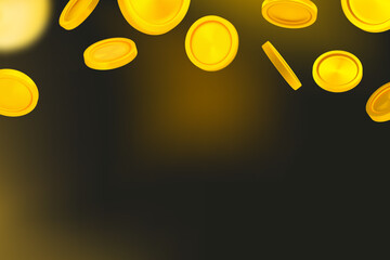 Aufkleber - Golden coins falling down vector illustration with blur effect