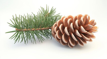 Wall Mural - A pine branch and cone isolated on a white background.