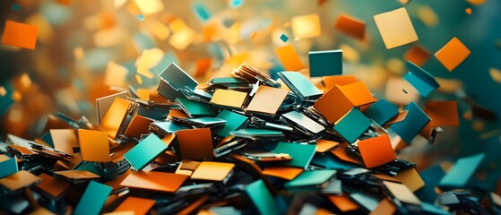 Poster - Abstract Background with Orange and Teal Squares.