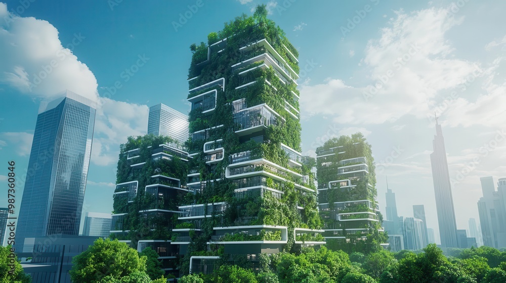 futuristic ecocity with towering vertical gardens sustainable ...