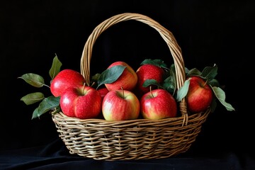 Wall Mural - apples in basket on black backdrop , ai