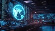 © Bijac - futuristic global network operations center with holographic earth displaying realtime data flows cyber threat visualizations and predictive ai insights