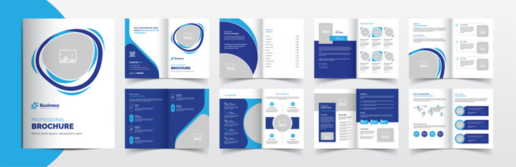 Corporate company business brochure template layout design,  simple and clean company profile
brochure template design, 16 pages brochure design with blue color accents,