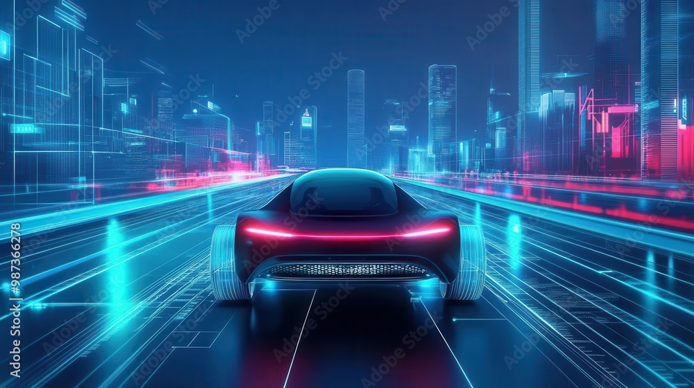 futuristic selfdriving car navigating a smart city environment sleek ...