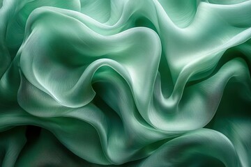 Abstract Green Wavy Fabric Texture with Soft Folds