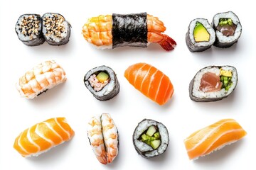 Sticker - Sushi Set, Japanes Food isolated white background , ai