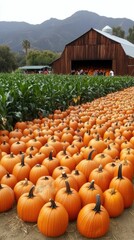 visitors enjoy a sunny day at a california harvest festival, exploring a lively pumpkin patch filled