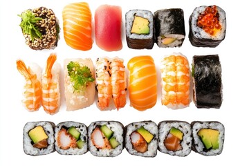 Sushi Set, Japanes Food isolated white background , ai