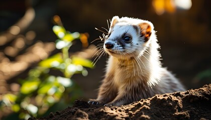 adorable ferret enjoying sunlight at an exotic pet farm