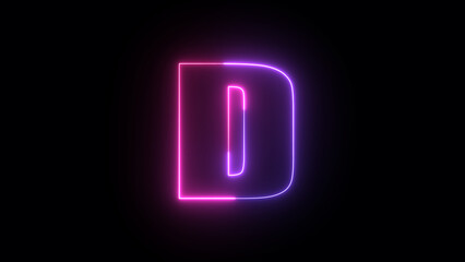 Animated neon capital english letter D. Two-color trendy glowing loop neon alphabet letter D. Educational concept with neon letter with black background.