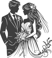 Wall Mural - wedding husband wife, romantic couple, and Kissing couple silhouette vector design