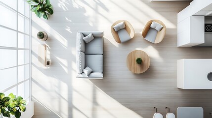 Poster - Top View of a Modern Minimalist Living Room