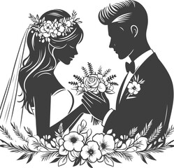 Wall Mural - wedding husband wife, romantic couple, and Kissing couple silhouette vector design