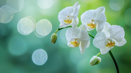 Wall Mural - Delicate white orchids bloom.