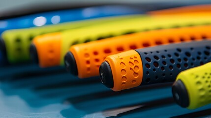 Canvas Print - A row of colorful paddleball rackets.