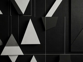 Overlapping geometric shapes on a black background.