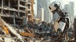 © sirisakboakaew - AI robots assisting in collapsed building rescues, using robotic arms and sensors to carefully extract survivors from the rubble