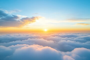 Wall Mural - Sunset on blue sky. Blue sky with some clouds. blue sky clouds, summer skies, cloudy blue sky background. Aerial sunset view. Evening skies with dramatic clouds. generative ai