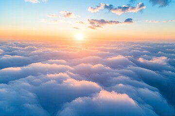 Wall Mural - Sunset on blue sky. Blue sky with some clouds. blue sky clouds, summer skies, cloudy blue sky background. Aerial sunset view. Evening skies with dramatic clouds. generative ai