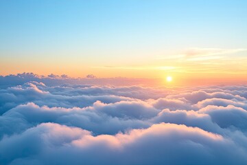 Wall Mural - Sunset on blue sky. Blue sky with some clouds. blue sky clouds, summer skies, cloudy blue sky background. Aerial sunset view. Evening skies with dramatic clouds. generative ai