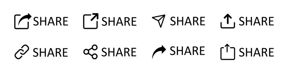 Share icon button set. Share icon set isolated on white background. Social media share icon button uses for app and website. Vector illustration.