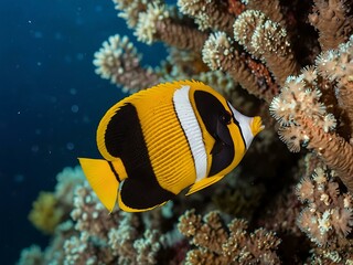 Wall Mural - Vibrant butterflyfish in a coral reef.