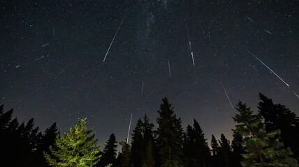 Wall Mural - meteor shower ,night photography ,realistic meteor ,ai gen
