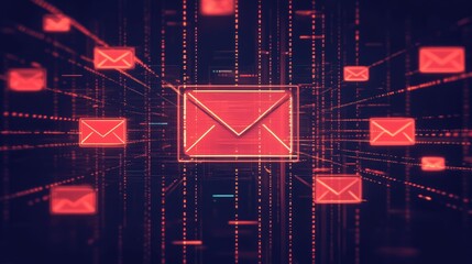 Illustration of an email system with advanced phishing detection, flagging potential threats in real-time