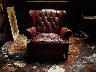 Wall Mural - A Moment in Time: An Abandoned Chair in a Gloomy Room