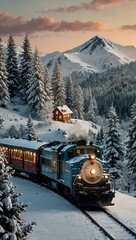 Canvas Print - Winter Wonderland train illustration.