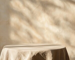 Canvas Print - Empty table with cream tablecloth