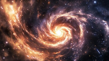 Wall Mural - A 3D galaxy core radiating with intense light, surrounded by spiraling stars and nebulae.