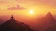 © diwek - Silhouette of a Woman Meditating on a Mountain Peak at Sunset