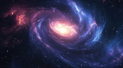 Wall Mural - A 3D spiral galaxy with glowing stars and nebulae swirling around a bright, glowing center.