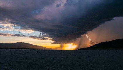 Wall Mural - Thunderstorms that occur in large open fields The sky was filled with thick black swirling clouds.