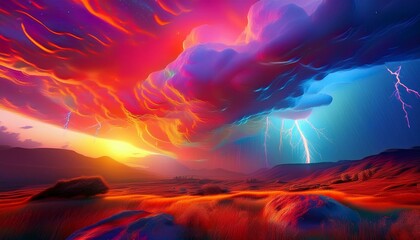 Wall Mural - Thunderstorms that occur in large open fields The sky was filled with thick black swirling clouds.